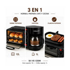 🍳 HORNO ELÉCTRICO 3 EN 1 CON CAFETERA Y PARRILLA