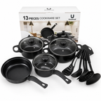🔥 LIQUIDACIÓN DE STOCK: Juego De Ollas Universal 13 Piezas Antiadherente Color Negro 🍲🍚