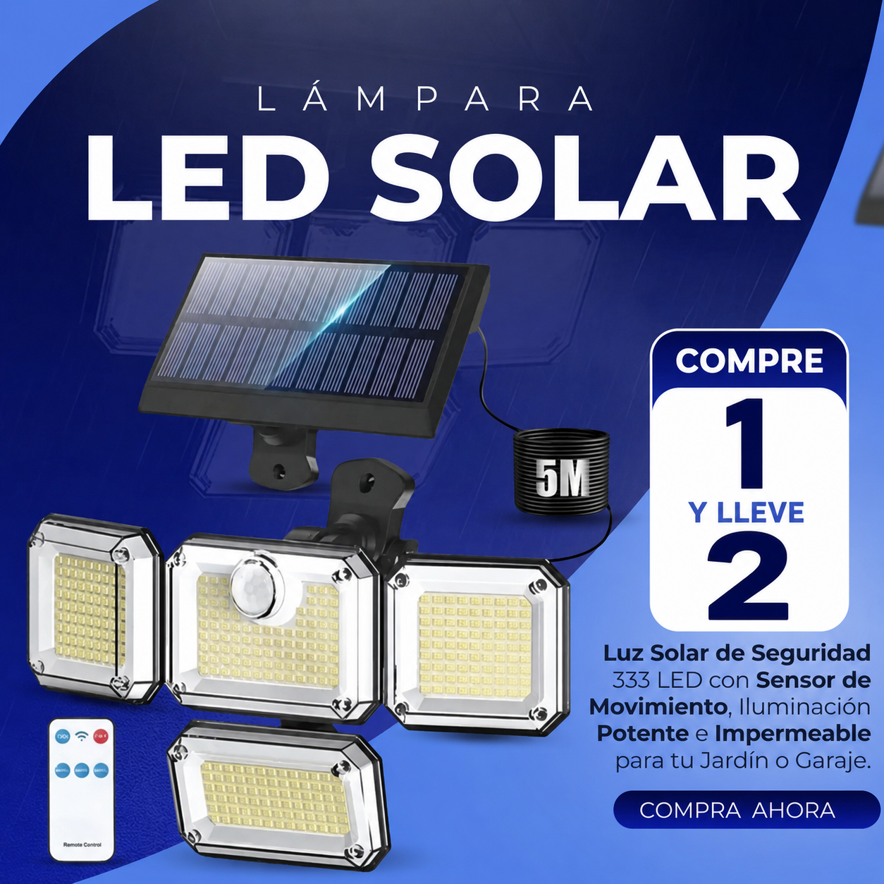 LUZ DE SEGURIDAD - ILUMINA Y PROTEGE TU HOGAR EN SEGUNDOS CON LA LUZ SOLAR -  Compre 1 y leve 2 🔥